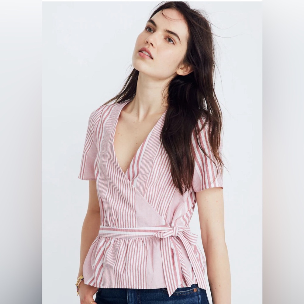 Madewell Ruffle-Hem Wrap Top in Striped Mix -Sold out! Medium